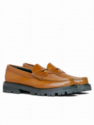 Celine Women's Margaret Penny Chunky Loafer In Polished Bulltan Coffee