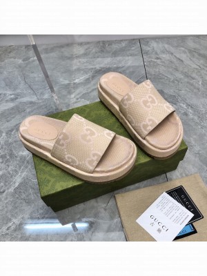Gucci GG Canvas Platform 5cm Slide Sandals 2023 02