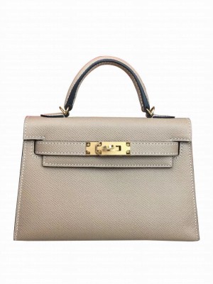 Hermes Kelly Bag 19 Epsom Leather Light Gray