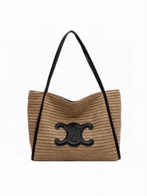 CELINE MEDIUM SUPPLE CELINE CLASSIC PANIER IN RAFFIA AND CALFSKIN 192605-1