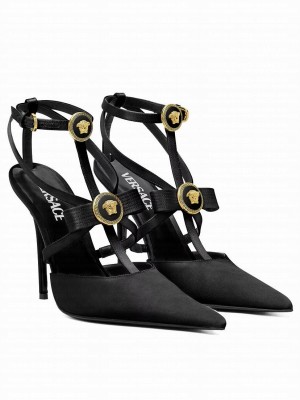Versace Women's Gianni Ribbon Cage Satin Pumps Black