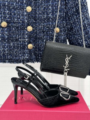 Valentino Vlogo Signature Crystal Embellished Slingback Pump Black 80mm