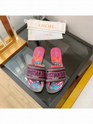 Dior DWAY SLIDE Burgandy Embroidered Cotton 2022 Collection