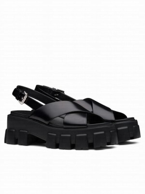 Prada Women's Monolith Brushed Leather Sandals Black