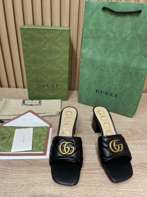 Gucci Double G Chevron Matelassé leather 5.5cm ‎Slide Sandals 2022 Collection,Black