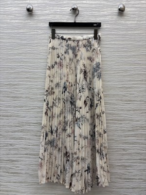 Christian Dior Mid-Length Flared Skirt White Cotton Muslin with Multicolor Millefiori Motif