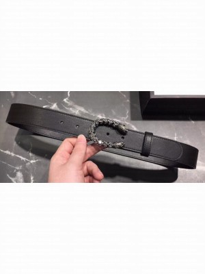 Gucci Width 3.5cm Leather Belt Black with White Crystal Dionysus Buckle