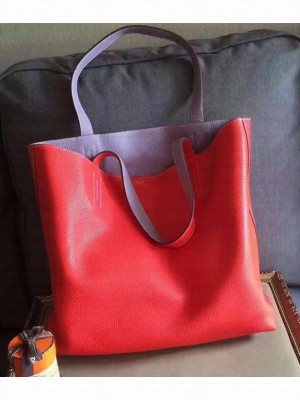 Hermes Double Sens Shopping Tote Bag In Original Togo Leather Red/Pink