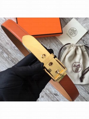 Hermes Square Buckle Leather Belt Orange/Gold