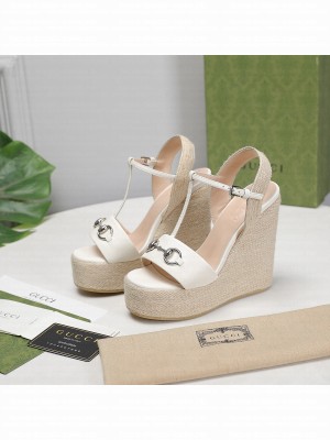 Gucci Calfskin 13cm white Espadrilles Wedge Sandals 2021 Collection