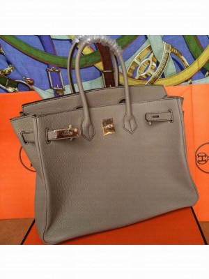 HERMES BIRKIN BAG 35 grey LUXE Togo leather with golden hardware