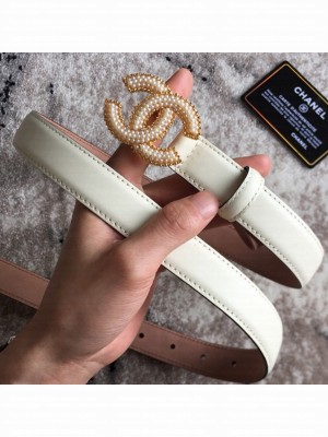 Chanel CC Pearls Belt 25mm Width White 