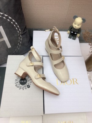 DIOR HEEL 4CM CALFSKIN D-DOLL PUMPS WITH ANKLE STRAP CREAMY 2022 COLLECTION