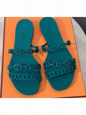 Hermes Chaine D'ancre Rivage Rubber Slipper Sandals Green