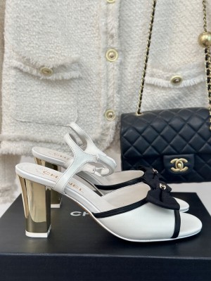 Chanel 7cm Lambskin & Grosgrain Bow Sandals G45690 White