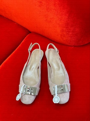Hermes Innocente Slingback flat in suede goatskin gray