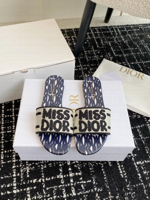 Dior Dway Slide Embroidered Cotton and Deep Blue Miss Dior Allover Motif