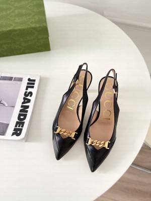 Gucci Women's Lambskin with Chain 75mm Sling-back Pumps Black 2021 Collection