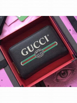 Gucci Print Leather Card Case 496319 Black