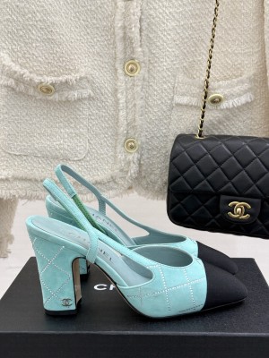 Chanel Slingback 9cm Suede Goatskin & Grosgrain Blue G45509 2025