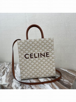 CELINE SMALL CABAS VERTICAL IN TRIOMPHE CANVAS AND CALFSKIN 191542 white