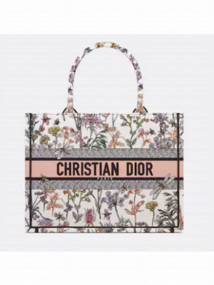 Medium Dior Book Tote White Multicolor Dior Herbarium Embroidery M1296ZEG