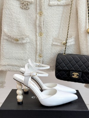Chanel Lambskin Pearl 8cm Sandals White 2025 