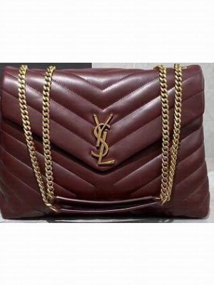 SAINT LAURENT Loulou Monogram medium quilted leather shoulder bag 74558 Wine Gold Hardware