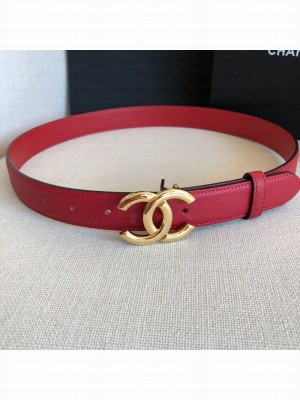 Chanel Reversible Calfskin Belt 30mm with CC Buckle Cherry Red Collection