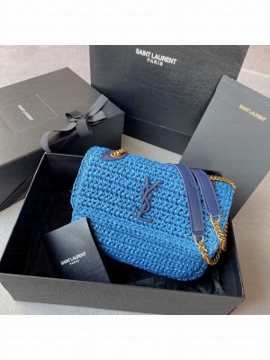 SAINT LAURENT NIKI SMALL CHAIN BAG IN RAFFIA 498892 blue