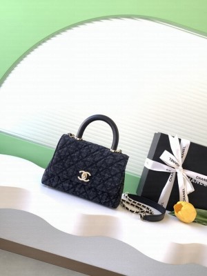 Chanel Mini Flap Bag with Top Handle AS2215 denim black