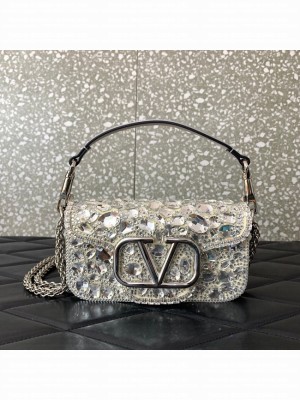 VALENTINO Super Mini Loco imitation crystal chain bag 6038 silver