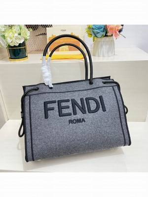 Fendi Flannel Large Roma Shopper Tote Bag Grey  2021 Collection