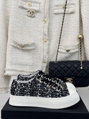 Chanel 3.5cm Platform Tweed Sneakers Black