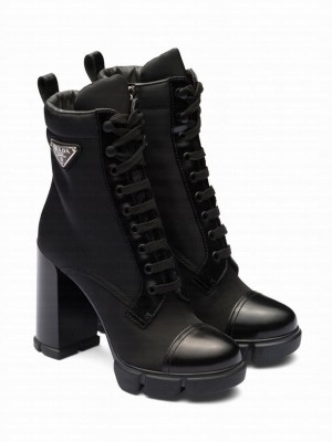 Prada Women's Brushed Leather And Nylon Booties Black