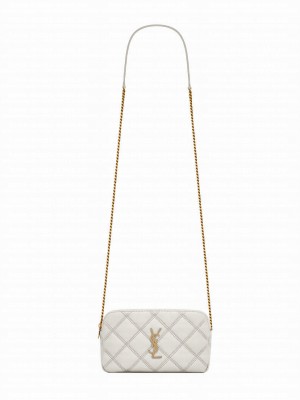 Saint Laurent Double Zip Pouch In Quilted Lambskin 6089411 Cream