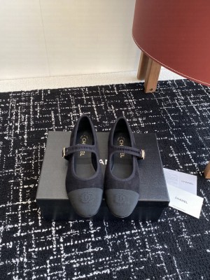 Chanel Cotton & Lambskin Mary Janes Ballet Flats Black 2025 G46379 