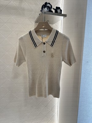 Saint Lauren Brooch lapel knitted short sleeves Beige