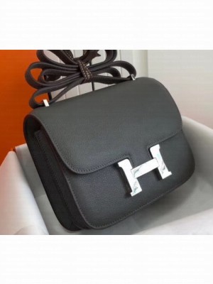 Hermes Constance Mini/MM Bag in Epsom Leather Dark Gray with Silver Hardware