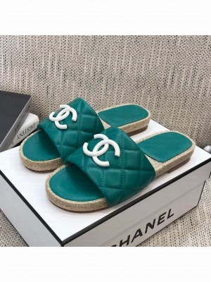 Chanel Quilted Lambskin Flat Espadrilles Slide Sandals Blue Spring/Summer 2021 Collection