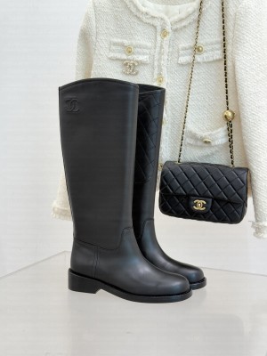 Chanel Calfskin Flat Riding Boots Black 2025