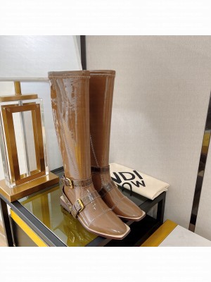 Fendi Fframe Neoprene Harness Flats Boots in Brown