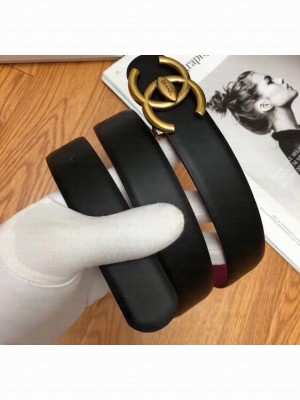 Chanel Width 3cm Logo Buckle Leather Belt Smooth Black