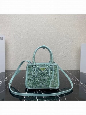 Prada Galleria satin mini-bag with crystals 1BA906 green