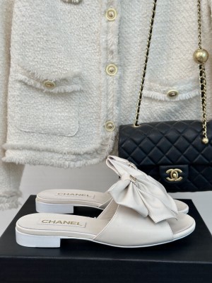 Chanel Lambskin Bow Flat White 2024