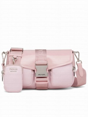 Prada Pocket Nylon And Brushed Leather Bag 1BA896 Pink