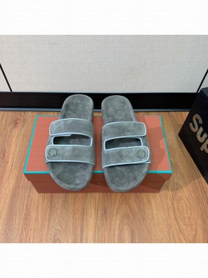 Loro Piana Man's Suede Flat Slippers Gray