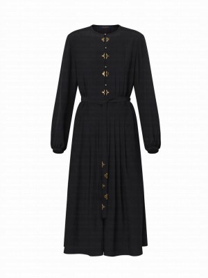 Louis Vuitton Women's Monogram Accent Pleat Dress Black