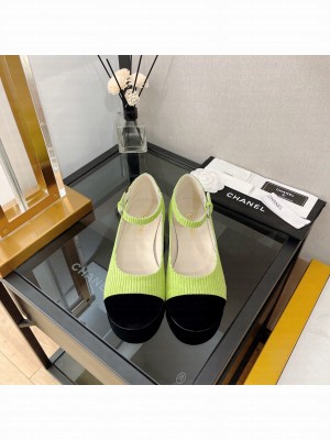 Chanel G39281 Corduroy Mary Janes Ballerinas 2022 Collection,green