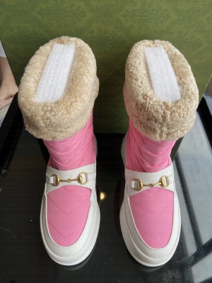 Gucci Shearling and Nylon Snow Boots pink/white